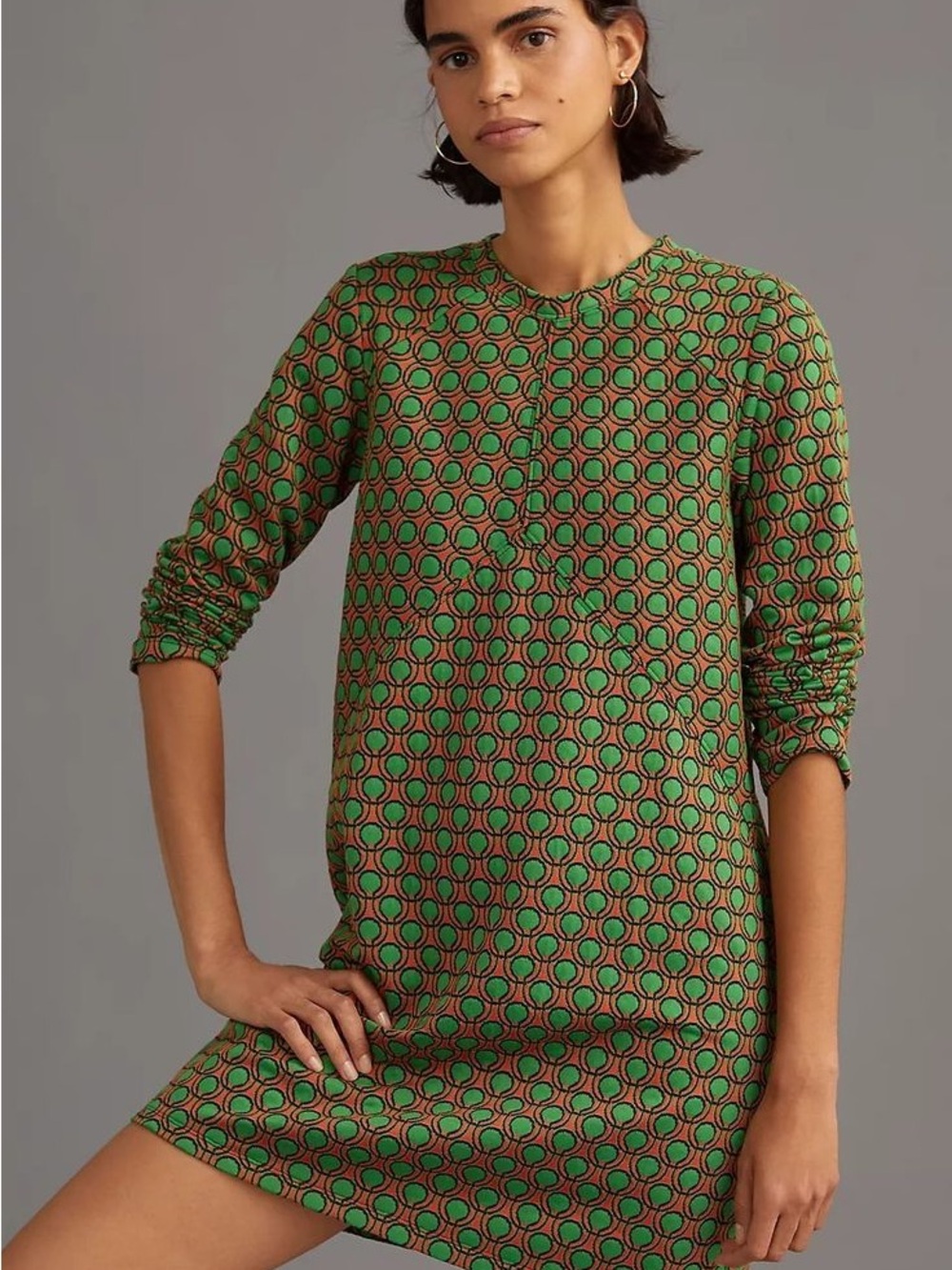 Maeve Green and Brown Geometric Midi Dress